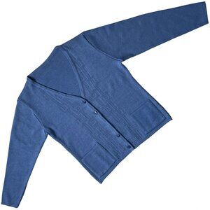 DC Olmar (Spain) Interlock Knit Garter Block Patch Pocket Cardigan Blue : S